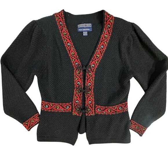 VINTAGE 100% Shetland Wool Hand Embroidered Icelandic Cardigan Women’s SZ Large - Picture 4 of 13